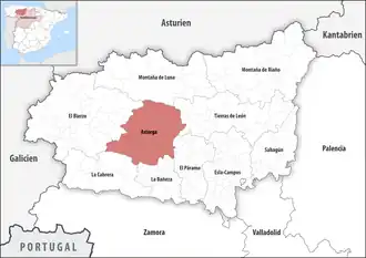 Die Lage der Comarca Astorga in der Provinz León
