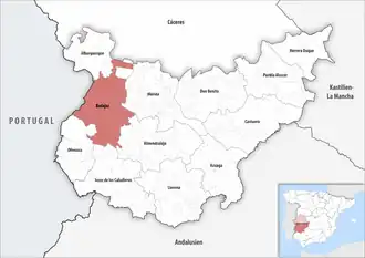 Die Lage der Comarca Badajoz in der Provinz Badajoz