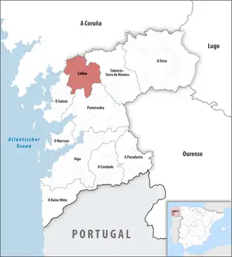 Die Lage der Comarca Caldas in der Provinz Pontevedra