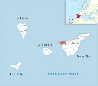 Die Lage der Comarca Daute in der Provinz Santa Cruz de Tenerife