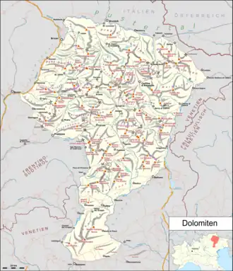 Lage der Dolomiten innerhalb der Ostalpen nach AVE