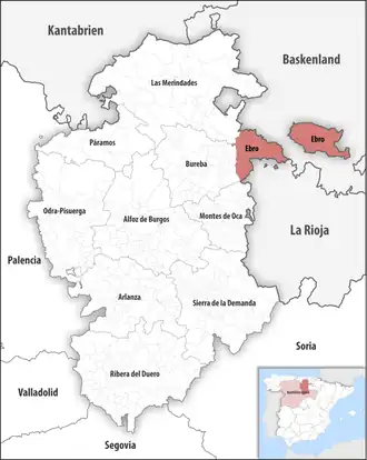Die Lage der Comarca Ebro in der Provinz Burgos