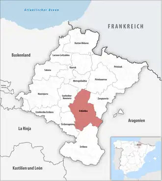 Die Lage der Comarca Erdialdea in der autonomen Gemeinschaft Navarra