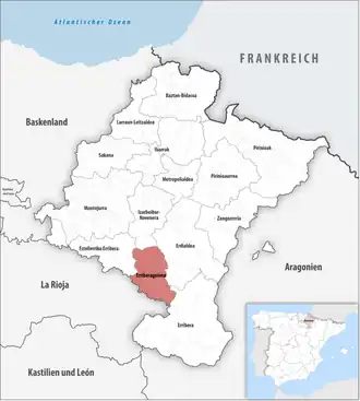 Die Lage der Comarca Erriberagoiena in der autonomen&nbsp;Gemeinschaft&nbsp;Navarra