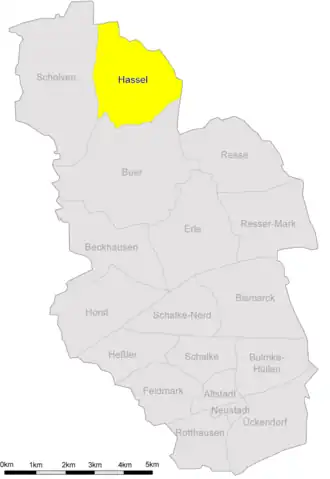 Lage von Hassel im Norden Gelsenkirchens
