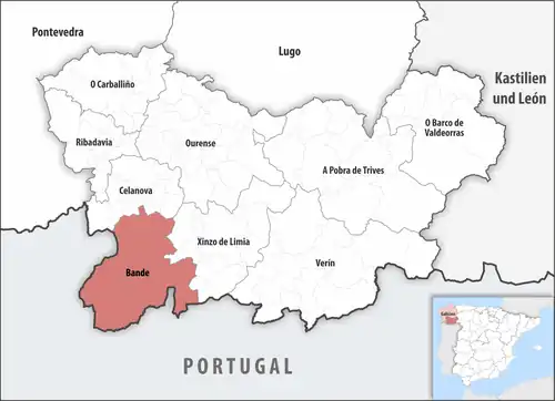 Die Lage des Gerichtsbezirk Bande in der Provinz Ourense