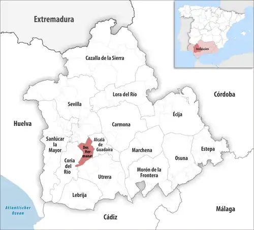 Die Lage des Gerichtsbezirk Dos Hermanas in der Provinz&nbsp;Sevilla