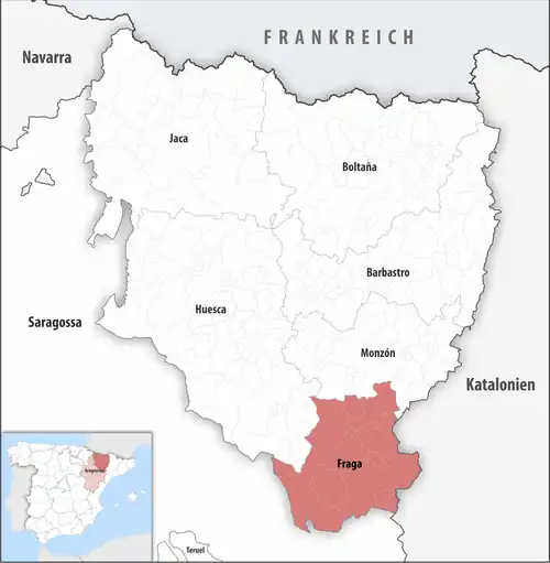Die Lage des Gerichtsbezirk Fraga in der Provinz&nbsp;Huesca