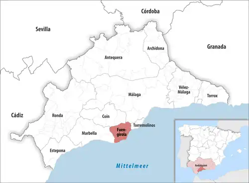 Die Lage des Gerichtsbezirk Fuengirola in der Provinz&nbsp;Málaga