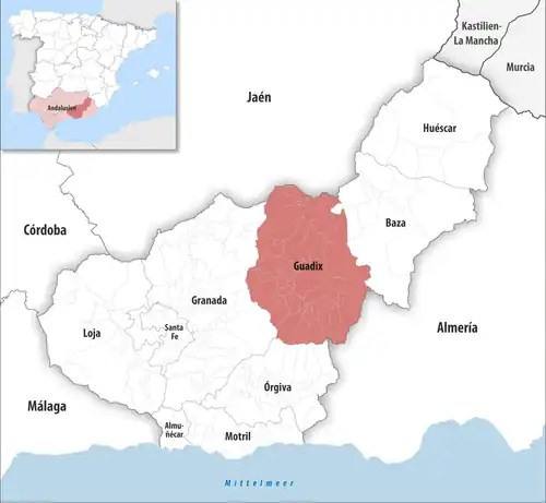 Die Lage des Gerichtsbezirk Guadix in der Provinz&nbsp;Granada