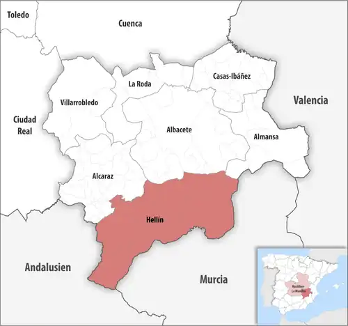 Die Lage des Gerichtsbezirk Hellín in der Provinz&nbsp;Albacete