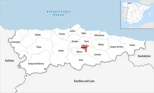 Die Lage des Gerichtsbezirk Langreo in der Provinz&nbsp;Asturien