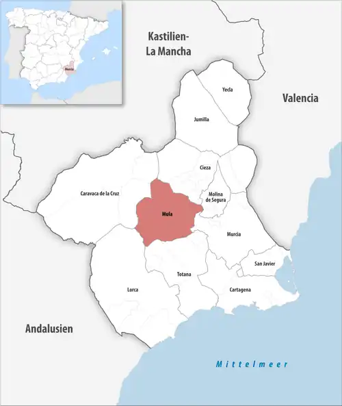 Die Lage des Gerichtsbezirk Mula in der autonomen&nbsp;Gemeinschaft&nbsp;Murcia