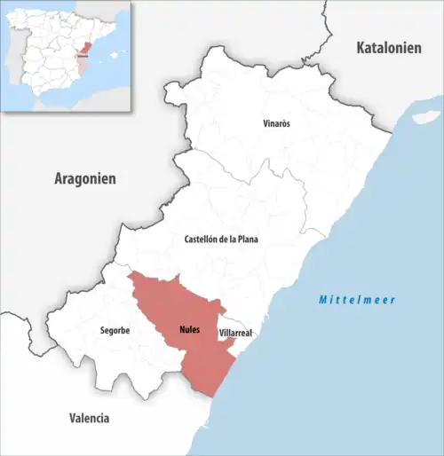 Die Lage des Gerichtsbezirk Nules in der Provinz Castellón