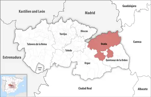 Die Lage des Gerichtsbezirk Ocaña in der Provinz&nbsp;Toledo