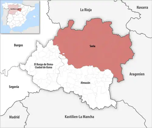 Die Lage des Gerichtsbezirk Soria in der Provinz Soria