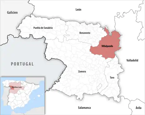 Die Lage des Gerichtsbezirk Villalpando in der Provinz Zamora