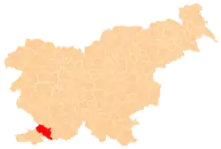 Karte von Slowenien, Position von Hrpelje hervorgehoben