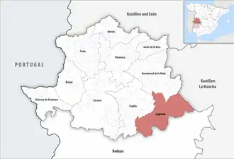 Die Lage der Comarca Logrosán in der Provinz Cáceres