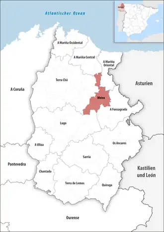 Die Lage der Comarca Meira in der Provinz Lugo