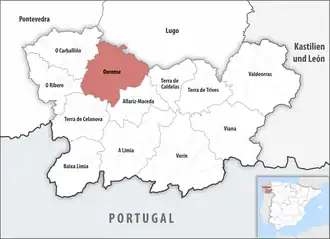 Die Lage der Comarca Ourense in der Provinz Ourense