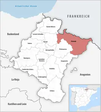 Die Lage der Comarca Pirinioak in der autonomen Gemeinschaft Navarra