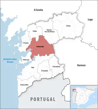 Die Lage der Comarca Pontevedra in der Provinz Pontevedra