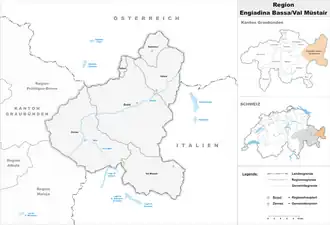 Karte von Region Engiadina Bassa/Val Müstair Region Unterengadin/Münstertal