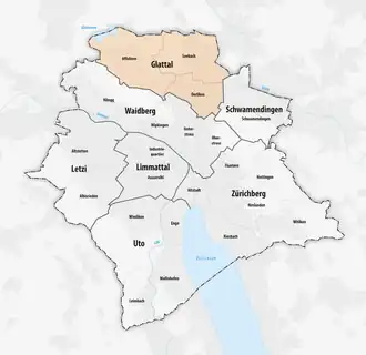 Lage des Schulkreis Glattal innerhalb der Stadt Zürich