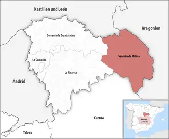 Die Lage der Comarca Señorío de Molina in der Provinz Guadalajara
