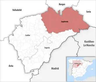 Die Lage der Comarca Sepúlveda in der Provinz Segovia
