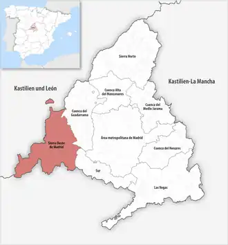 Die Lage der Comarca Sierra Oeste de Madrid in der autonomen Gemeinschaft Madrid