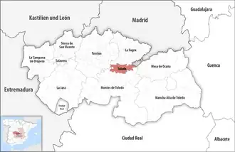 Die Lage der Comarca Toledo in der Provinz Toledo