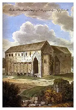 Kloster Steinbach im Anfange des gegenwärtigen Jahrhunderts. Aquarell auf Papier, um 1800.
