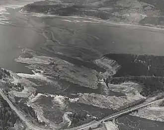 Freilegung der Kettle Falls 1969 beim Ausbau der Grand-Coulee-Talsperre