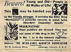 Anzeige des Federal Bureau of Narcotics aus dem Jahr 1935