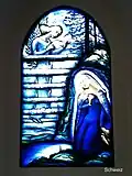 Glasfenster in der reformierten Kirche Champfèr (Verkündigung an Maria)