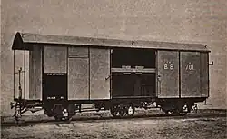 Gedeckter Güterwagen der k.k. Bosnabahn in Bosnien-Herzegowina, gebaut Ende der 1880er Jahre.