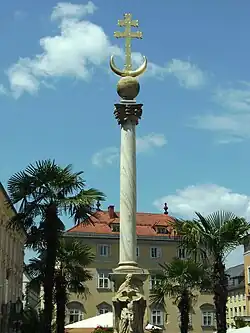 Pestsäule mit Bezug zum Türkenkrieg in Klagenfurt (Alter Platz) (um 1700)