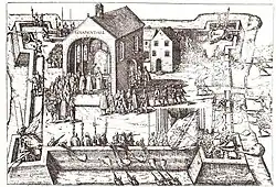 Kloster Gnadental während des Truchsessischen Krieges, zeitgenössische Darstellung