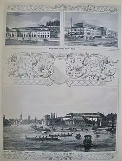 Konzertsaal 1840–1867 (oben); «Alte Tonhalle», 1868–1895 (unten)
