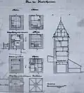 Grundrisse und Schnitt, Zustand 1870