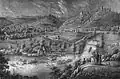 Lähn um etwa 1825, mit der Ruine der Burg Lehnhaus oberhalb der Stadt