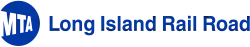 rundes MTA-Logo, rechts daneben der Schriftzug Long Island Rail Road in einer serifenlosen Schrift, alles in Dunkelblau auf neutralem Hintergrund