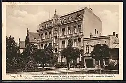 Postkarte "Gesamtansicht Lachmund's Hotel u. Weinhandlung u. Klein-Lachmund's-Bierstüb'l" aus dem Jahr 1929