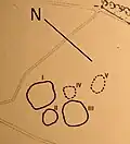 Grabhügel auf dem Feufbühl. Hügel IV und V sind kaum mehr erkennbar