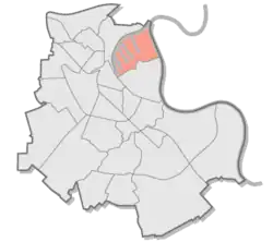 Lage des Hafengebiets im Stadtgebiet von Neuss