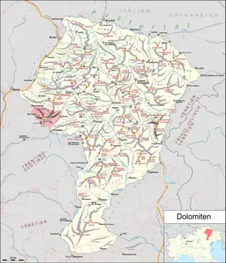 Latemar in Rot dargestellt auf der Dolomitenkarte
