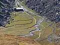Blick von der Hütte zur Lahneralm mit Lahner Moos