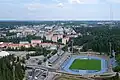Blick von der Skisprungschanze auf das Stadion Lahti